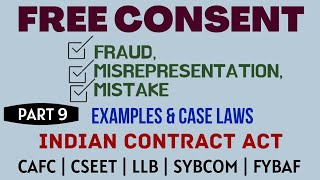 Fraud  Misrepresentation  Mistake  Free Consent  Indian Contract Act  Caselaws  Example [upl. by Adamina]