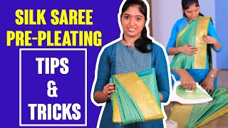 3 நிமிடத்தில் பட்டு புடவையை கட்டலாம் 😲 Silk Saree PrePleating Tutorial  Ironing amp Folding Tips [upl. by Ehman]