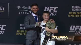 UFC 207 Cody Garbrandt Gives UFC Championship Belt to Cancer Survivor [upl. by Aidekal]