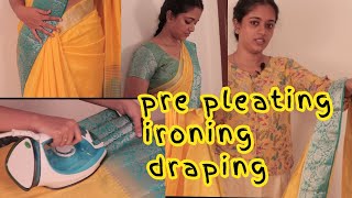 How to pre pleat iron and drape a saree  TAMIL   SD VLOGS [upl. by Jordan]