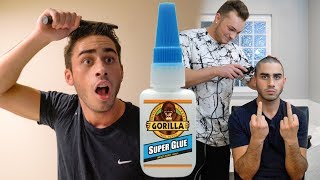 EXTREME SUPER GLUE IN HAIR GEL PRANK [upl. by Ahsenod173]