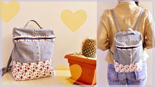 DIY Rectangular Backpack from Old Jeans [upl. by Erbes]