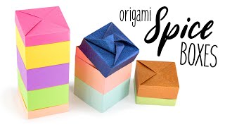 Origami Spice Boxes Tutorial  Stacking Box  Paper Kawaii [upl. by Anelehs222]